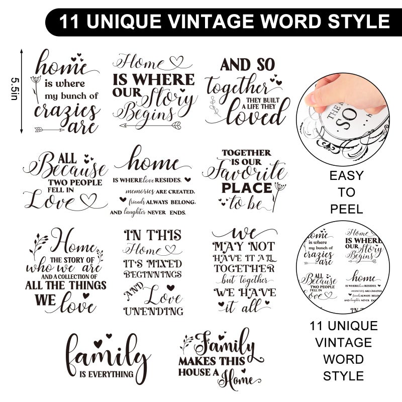 وولاين مجموعة ملصقات Whaline مكونة من 11 ورقة، بتصميم كلمات عتيقة قابلة للفرك، مناسبة للأعمال اليدوية، حروف سوداء دافئة، ملصقات قابلة للفرك، ملصقات أثاث، مناسبة للمنزل والحفلات والأعمال اليدوية، مقاس 5.5 × 5.5 بوصة - Image 2